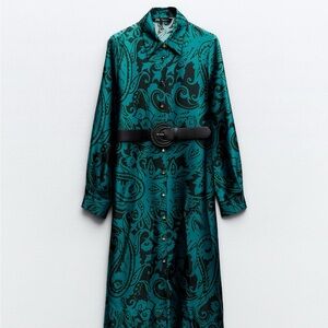 Zara Teal Paisley Long Coat